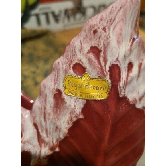 Vintage MCM Royal Haeger Leaf Vase Burgundy Dark Red Pink White Glaze EUC Art - Picture 2 of 8